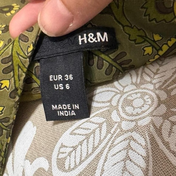 H&M Women's Skirt Size 6 Green Paisley Print Pleated Boho Cotton Blend Lined - Picture 4 of 7